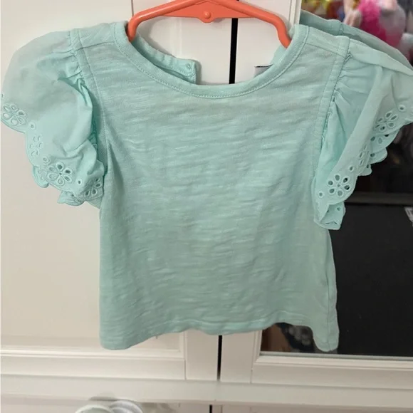 Janie and Jack Light Green Eyelet Sleeve Tee - Picture 4 of 7